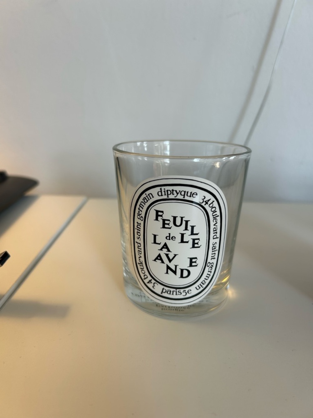 diptyque Clear Glass Candle Holder with Black & White Label